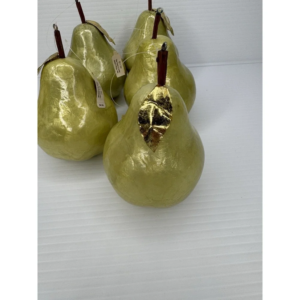 Crate & Barrel Capiz Pear Ornaments Green‎ Set of 5 Philippines Christmas Decor